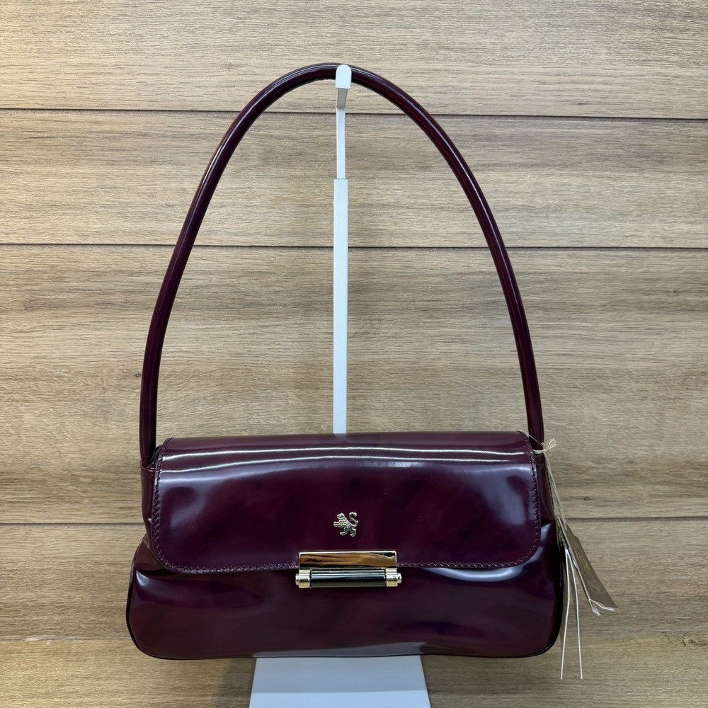 Pratesi Barchetta Italian Leather Shoulder Bag Chianti Burgundy Gold Hardware